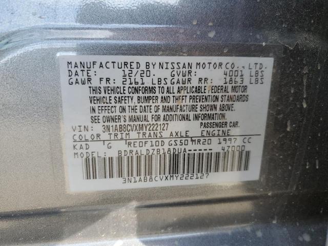 3N1AB8CVXMY222127 - 2021 NISSAN SENTRA SV GRAY photo 12