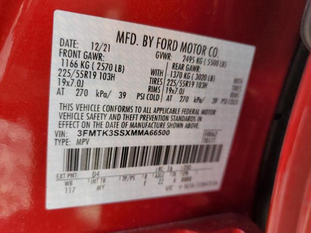 3FMTK3SSXMMA66500 - 2021 FORD MUSTANG MA PREMIUM RED photo 12