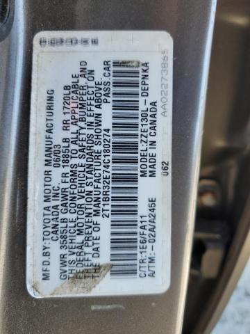 2T1BR32E74C180274 - 2004 TOYOTA COROLLA CE GRAY photo 12