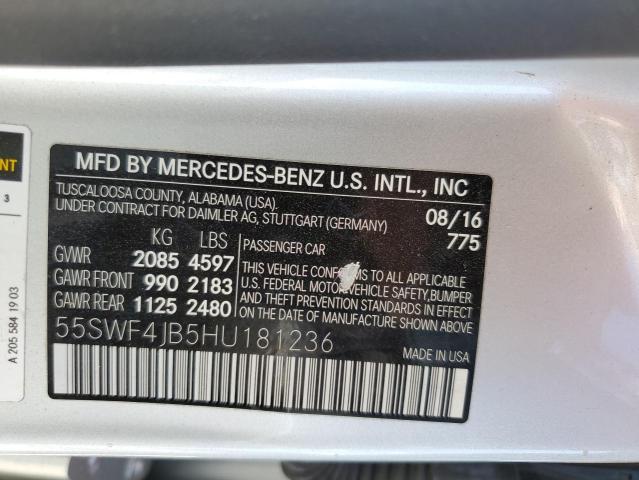 55SWF4JB5HU181236 - 2017 MERCEDES-BENZ C 300 SILVER photo 12