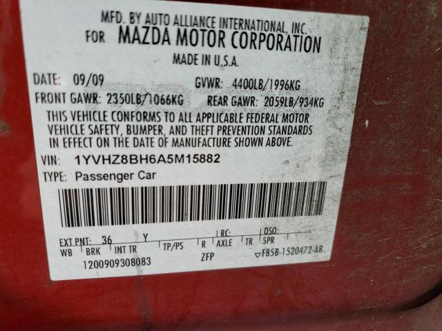 1YVHZ8BH6A5M15882 - 2010 MAZDA 6 I RED photo 13