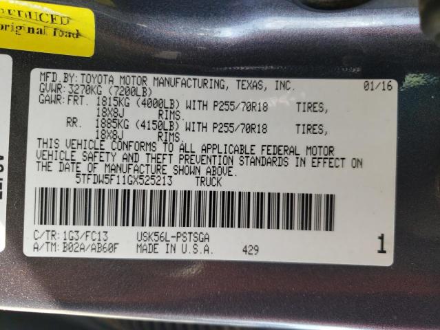 5TFDW5F11GX525213 - 2016 TOYOTA TUNDRA CREWMAX SR5 GRAY photo 12