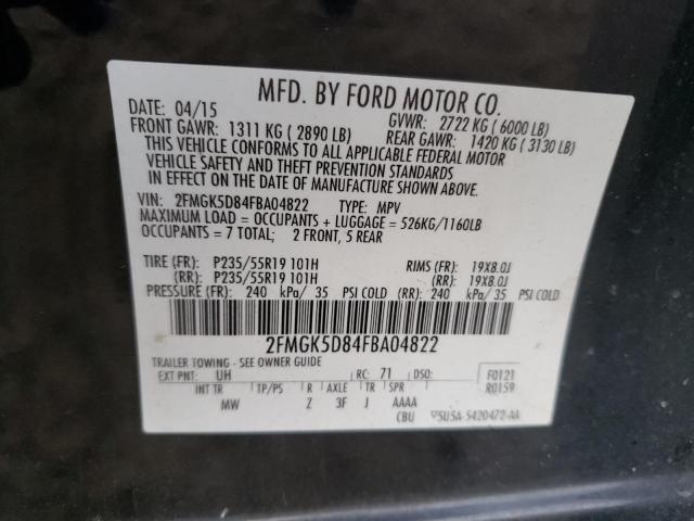 2FMGK5D84FBA04822 - 2015 FORD FLEX LIMITED BLACK photo 13