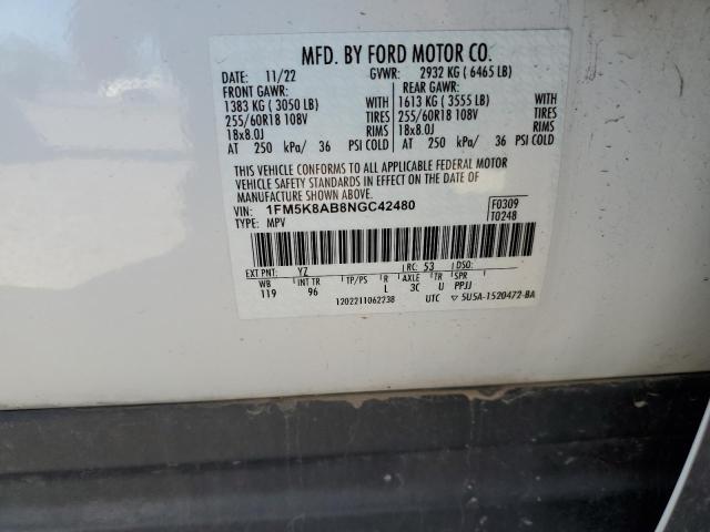 1FM5K8AB8NGC42480 - 2022 FORD EXPLORER POLICE INTERCEPTOR 白色 照片 13