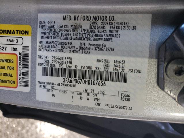 3FA6P0G70HR107656 - 2017 FORD FUSION S SILVER photo 12