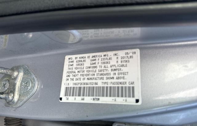 1HGCP26369A152184 - 2009 HONDA ACCORD LX SILVER photo 10