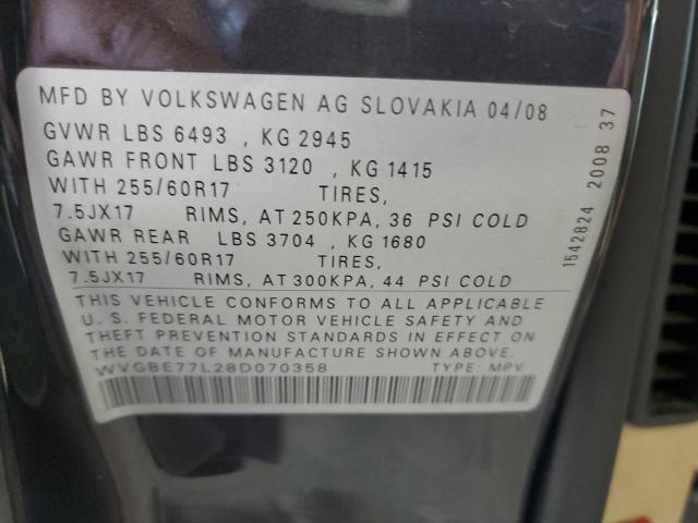 WVGBE77L28D070358 - 2008 VOLKSWAGEN TOUAREG 2 V6 CHARCOAL photo 12