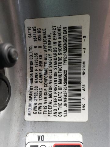 JHMFA3F25AS005622 - 2010 HONDA CIVIC HYBRID SILVER photo 12