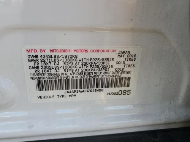 JA4AP3AW0GZ048408 - 2016 MITSUBISHI OUTLANDER ES WHITE photo 12