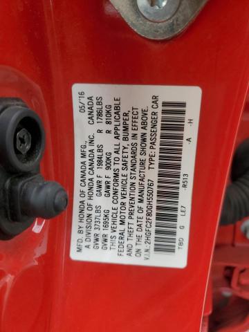 2HGFC2F80GH550767 - 2016 HONDA CIVIC EX RED photo 12