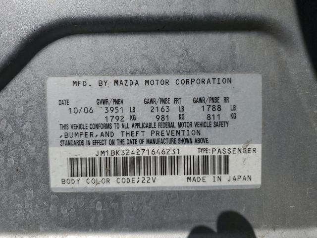 JM1BK324271646231 - 2007 MAZDA 3 S SILVER photo 12