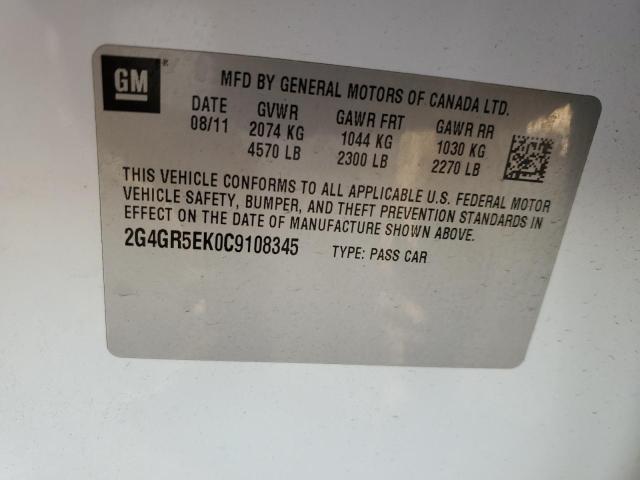 2G4GR5EK0C9108345 - 2012 BUICK REGAL 白色 照片 12