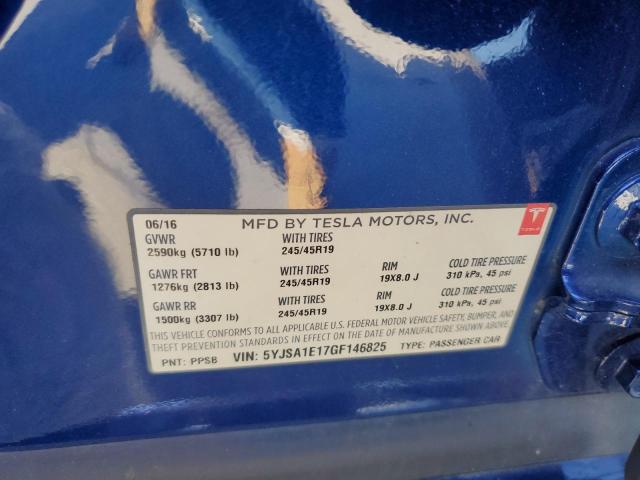 5YJSA1E17GF146825 - 2016 TESLA MODEL S Կապույտ լուսանկար 13