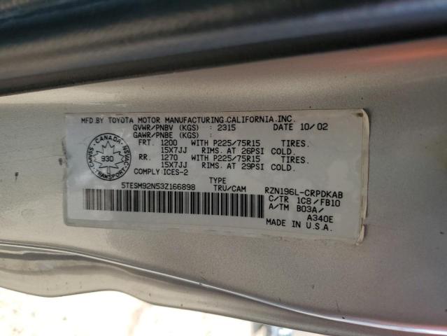 5TESM92N53Z166898 - 2003 TOYOTA TACOMA XTRACAB PRERUNNER ვერცხლისფერი ფოტო 13