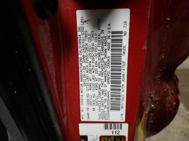 5TEUU42N19Z664441 - 2009 TOYOTA TACOMA ACCESS CAB წითელი ფოტო 12