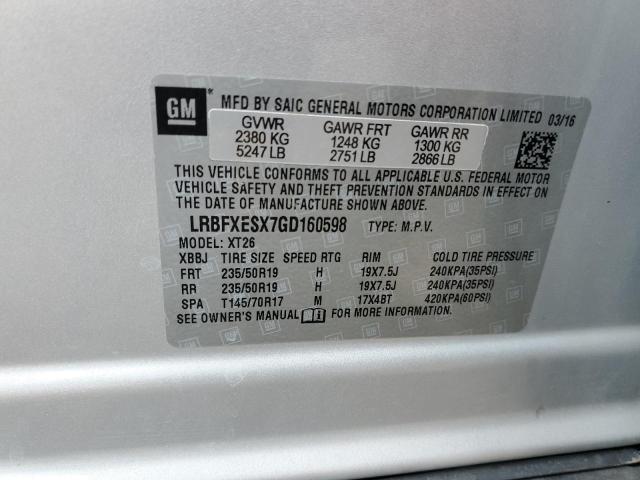 LRBFXESX7GD160598 - 2016 BUICK ENVISION PREMIUM SILVER photo 13