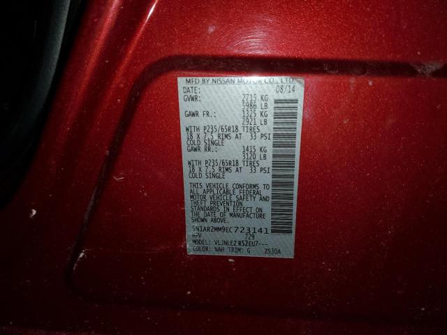 5N1AR2MM9EC723141 - 2014 NISSAN PATHFINDER S 红色 照片 13