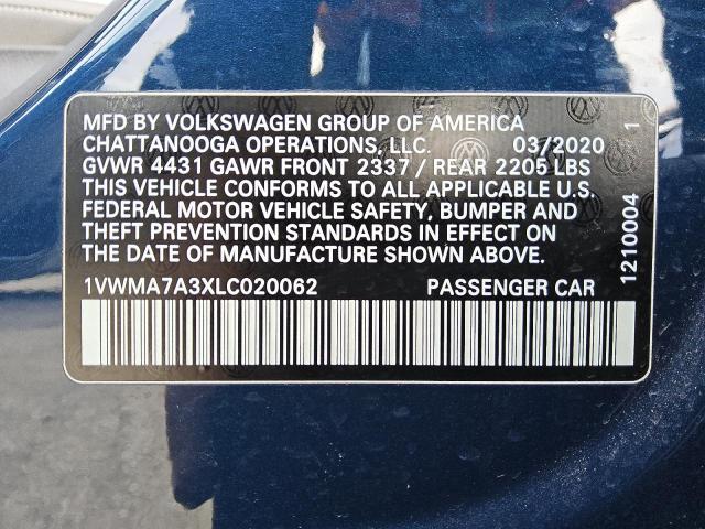 1VWMA7A3XLC020062 - 2020 VOLKSWAGEN PASSAT R-LINE ლურჯი ფოტო 12