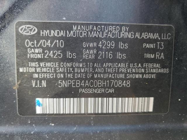 5NPEB4AC0BH170848 - 2011 HYUNDAI SONATA GLS BLUE photo 12