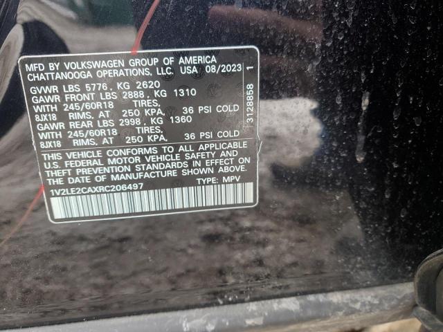 1V2LE2CAXRC206497 - 2024 VOLKSWAGEN ATLAS CROS SE Чорний фото 13