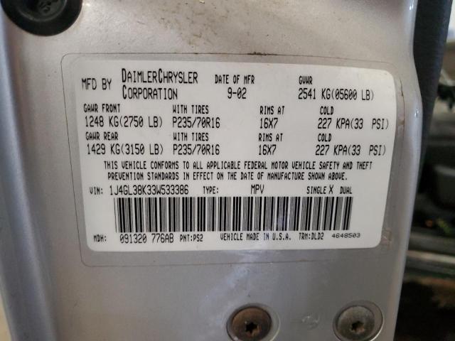 1J4GL38K33W533386 - 2003 JEEP LIBERTY RENEGADE 银色 照片 13