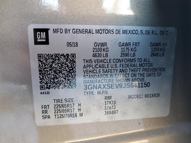 3GNAXSEV9JS641150 - 2018 CHEVROLET EQUINOX LT GRAY photo 13