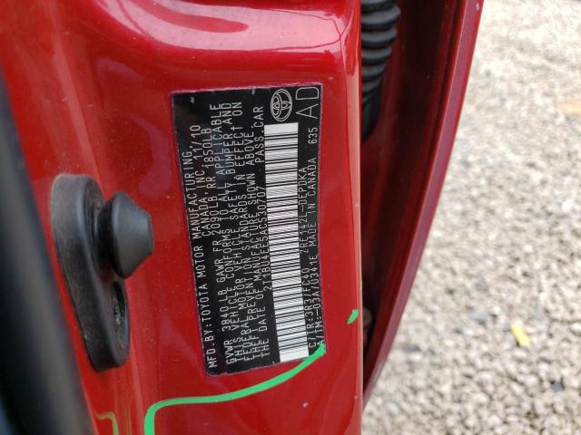 2T1BU4EE5AC530707 - 2010 TOYOTA COROLLA 4D BASE RED photo 13