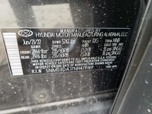 5NMS3DAJ7NH479149 - 2022 HYUNDAI SANTA FE SEL Մոխրագույն լուսանկար 13