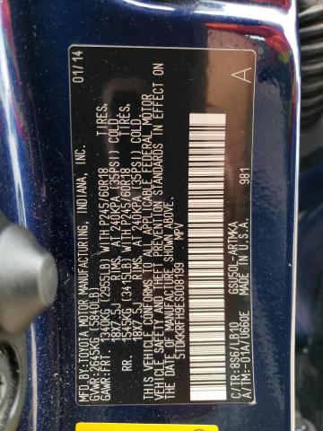 5TDKKRFH9ES008199 - 2014 TOYOTA HIGHLANDER XLE 蓝色 照片 13