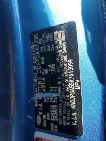 KNDJP3A55K7645099 - 2019 KIA SOUL + BLUE photo 12