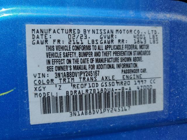 3N1AB8DV1PY245167 - 2023 NISSAN SENTRA SR BLUE photo 12