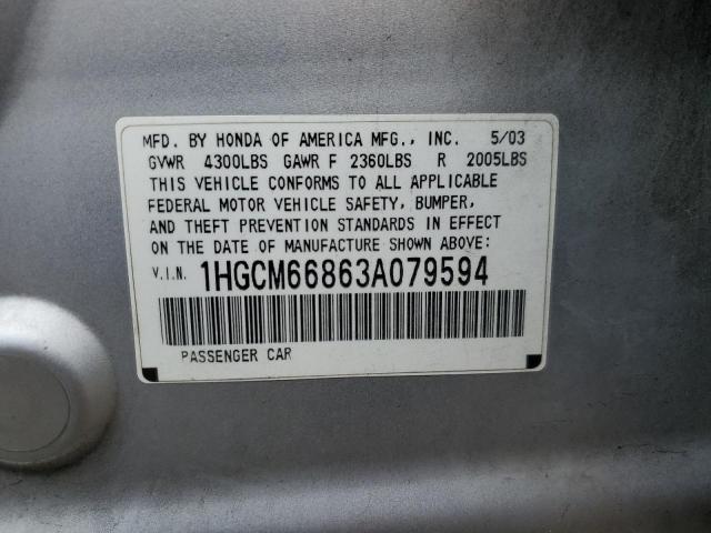 1HGCM66863A079594 - 2003 HONDA ACCORD EX SILVER photo 13