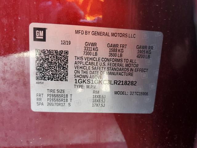 1GKS1GKC3LR218282 - 2020 GMC YUKON XL C1500 SLT BURGUNDY photo 13