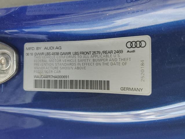 WAUC4AFR7HA000691 - 2017 AUDI S5 BLUE photo 12