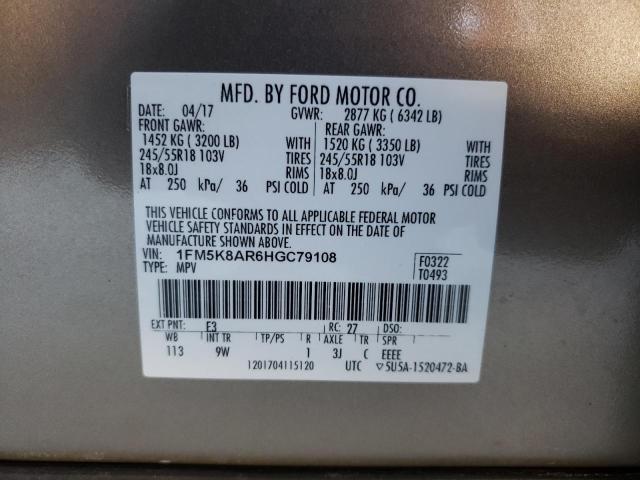 1FM5K8AR6HGC79108 - 2017 FORD EXPLORER POLICE INTERCEPTOR 棕色 照片 13