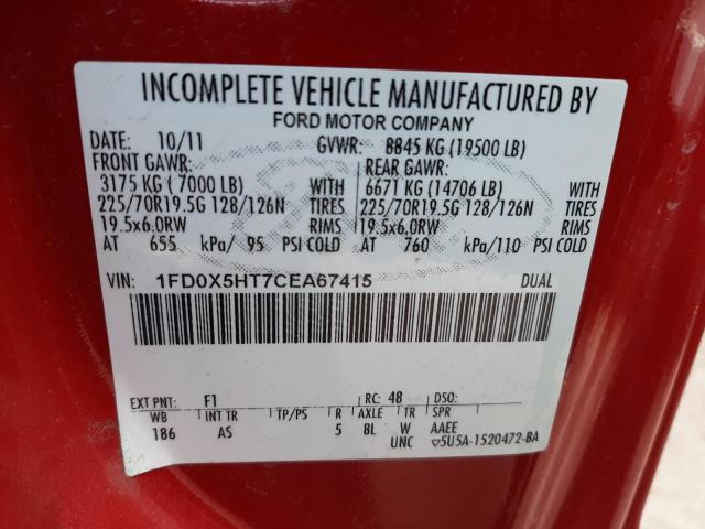 1FD0X5HT7CEA67415 - 2012 FORD F550 SUPER DUTY RED photo 12