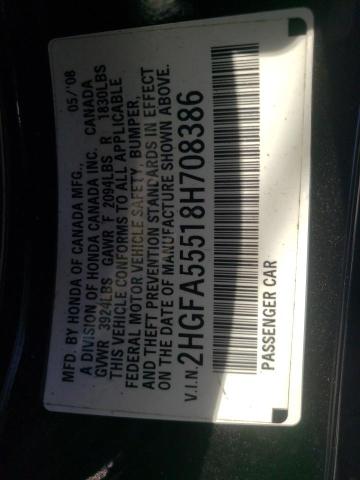 2HGFA55518H708386 - 2008 HONDA CIVIC SI BLACK photo 12