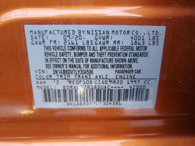 3N1AB8DV7LY304586 - 2020 NISSAN SENTRA SR ORANGE photo 12