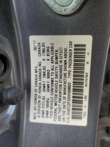 2HGFC2F53HH568820 - 2017 HONDA CIVIC LX GRAY photo 12