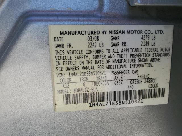 1N4AL21E58N510821 - 2008 NISSAN ALTIMA 2.5 SILVER photo 12