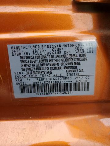 3N1AB8DV9NY212639 - 2022 NISSAN SENTRA SR ORANGE photo 12