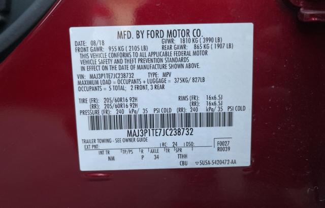 MAJ3P1TE7JC238732 - 2018 FORD ECOSPORT SE RED photo 10