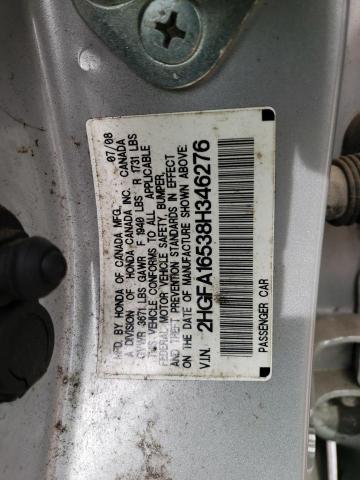 2HGFA16538H346276 - 2008 HONDA CIVIC LX SILVER photo 12