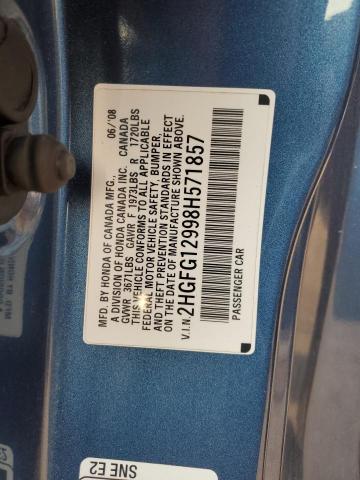 2HGFG12998H571857 - 2008 HONDA CIVIC EXL ლურჯი ფოტო 12