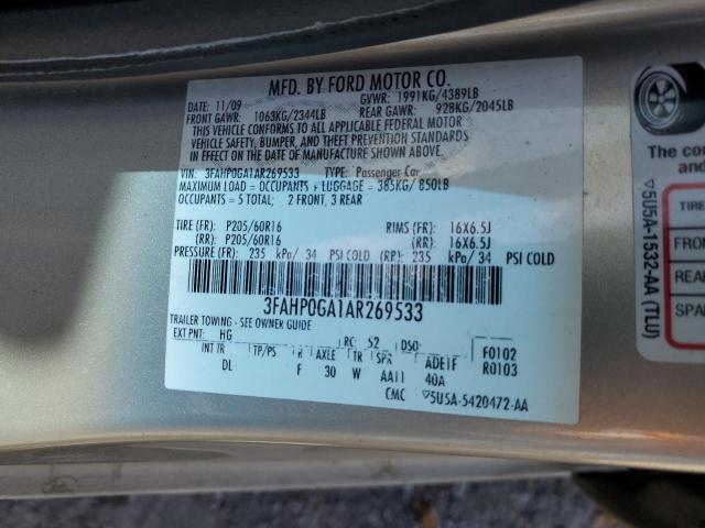 3FAHP0GA1AR269533 - 2010 FORD FUSION S GOLD photo 12