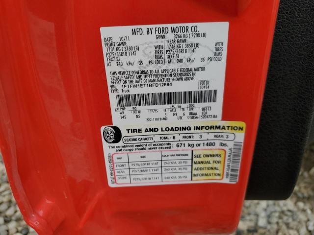 1FTFW1ET1BFD12684 - 2011 FORD F150 SUPERCREW RED photo 12