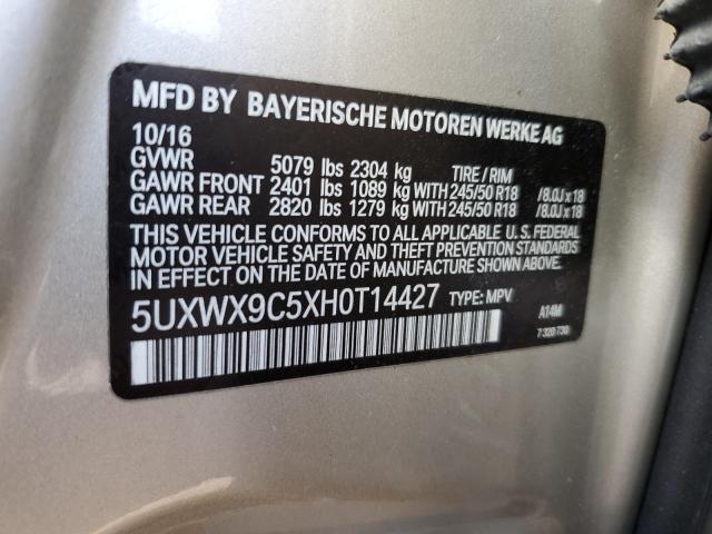 5UXWX9C5XH0T14427 - 2017 BMW X3 XDRIVE28I SILVER photo 13