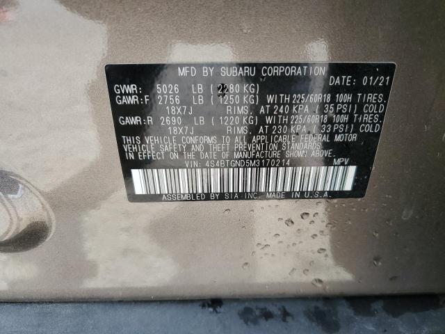 4S4BTGND5M3170214 - 2021 SUBARU OUTBACK LIMITED XT GRAY photo 14