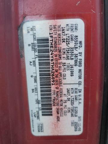 1FTHE24Y6THA26091 - 1996 FORD ECONOLINE E250 VAN RED photo 12