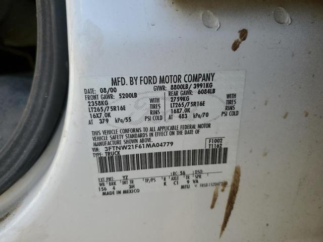 3FTNW21F61MA04779 - 2001 FORD F250 SUPER DUTY WHITE photo 12